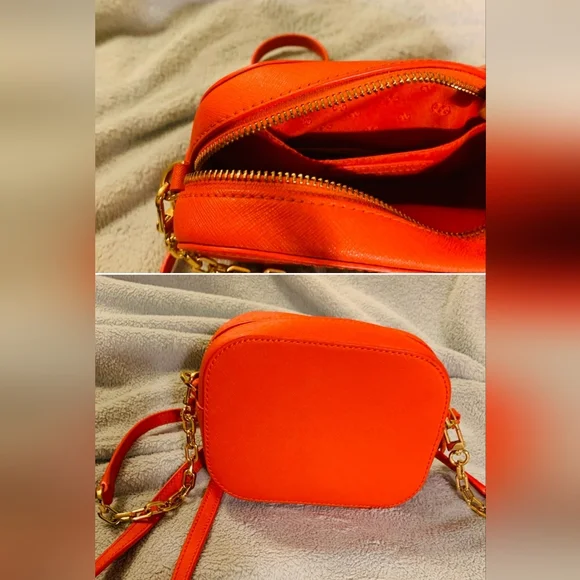AUTHENTIC 🔥 Orange Tory Burch Crossbody with Gold Chain Stap - Picture 4 of 4